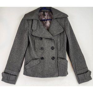 Topshop Jacket Womens 14 Gray Casualcore Button Up Wool Blend Winter Pea Coat